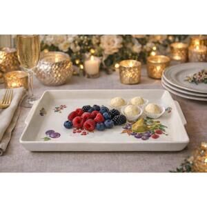 Naaman Israel 1970s Square Porcelain Fruit Serving Platter Tray, 10x10”